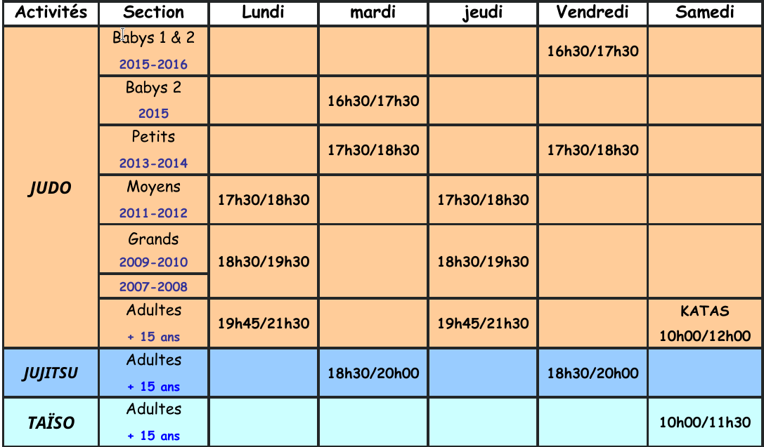 horaire 2020